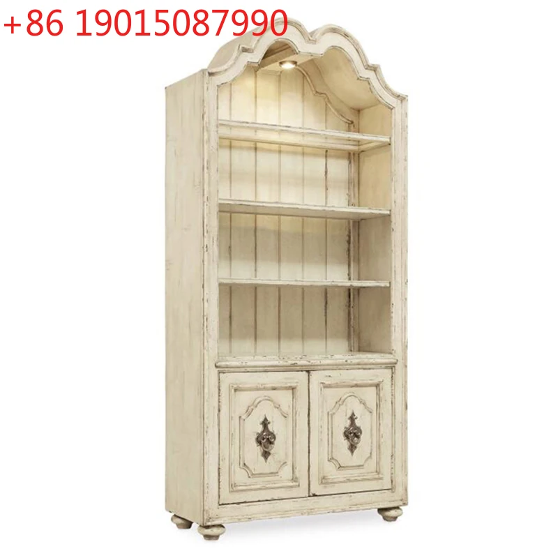 Retro display cabinet All solid wood arched bookcase White old adjustable multi-layer display cabinet Customization