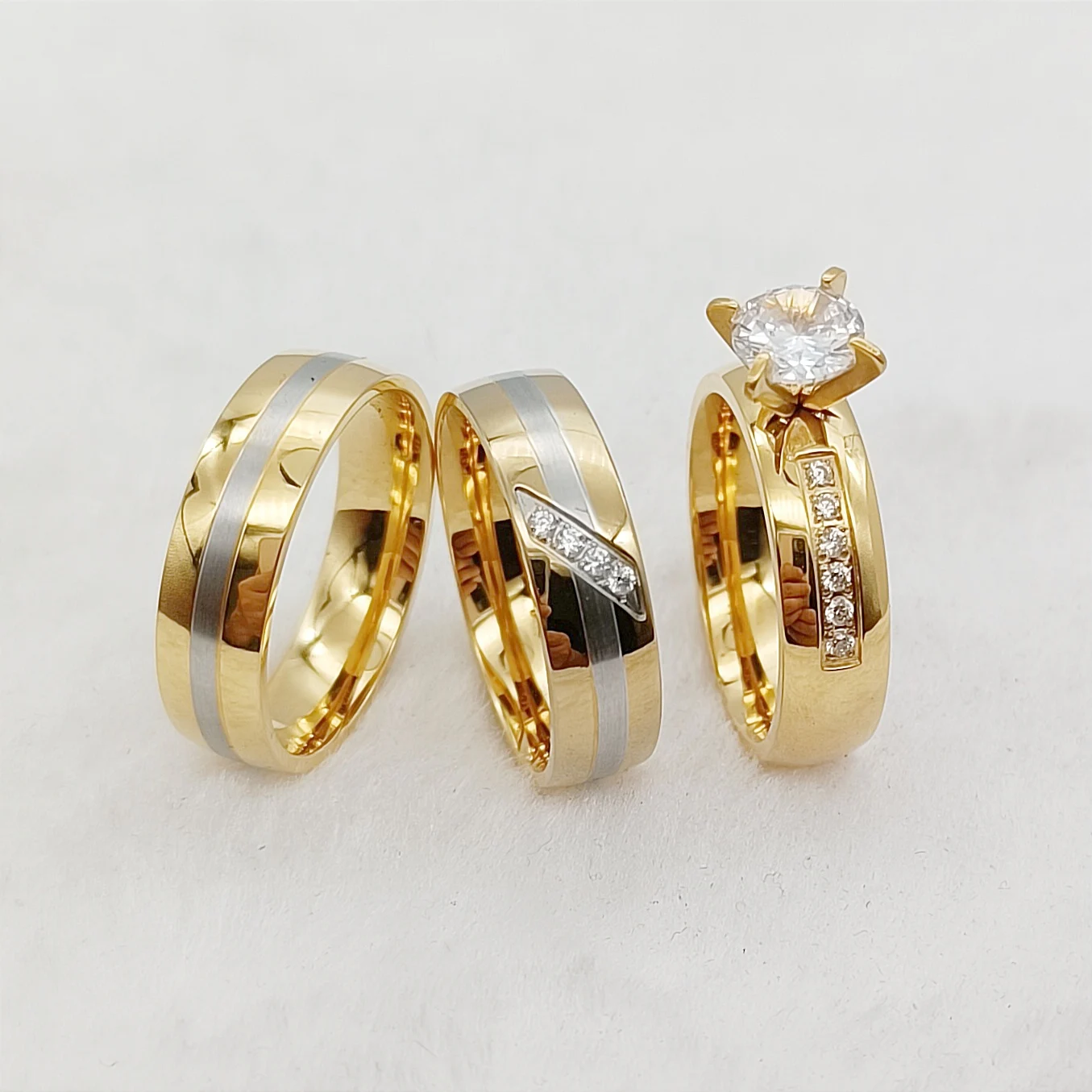 

Classic Europe 14k Gold Plated Titanium Steel Jewelry Wedding Bands Couples Rings Engagement Ladies