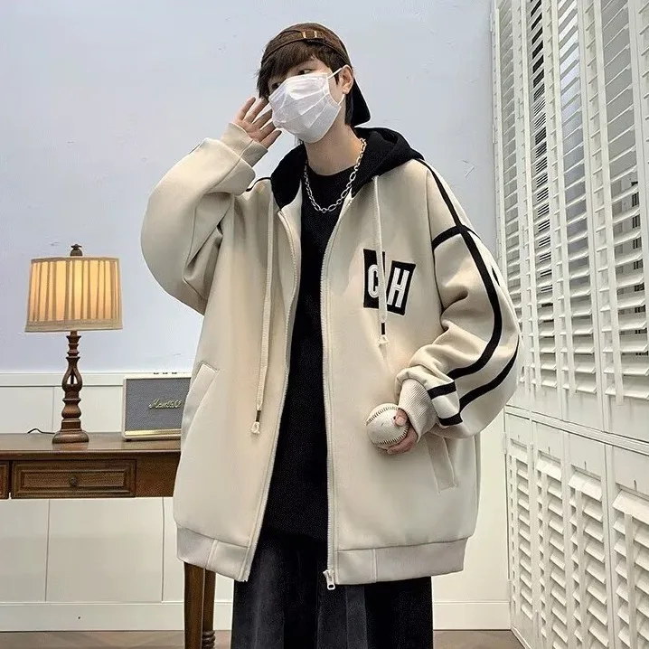 جاكيت بيسبول كبير الحجم بغطاء للرأس، معطف عصري للطلاب المراهقين، تصميم جديد للخريف، قماش بوليستر، نمط كاجوال، جاكيت رجالي #4