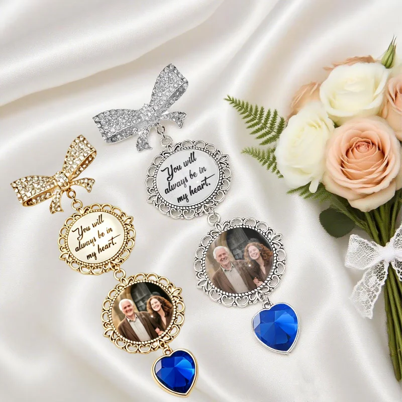 Personalised Wedding Bouquet Ornament with Photo Commemorative Brooch Memory Keepsake Gift for Brides