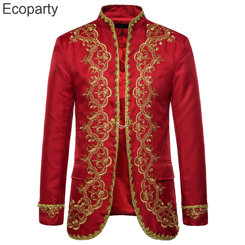 2022 Medieval Vintage Steampunk Jacket White Gothic Gold Thread Embroidery Cardigan Coat For Men's Retro Punk Uniform Overcoat