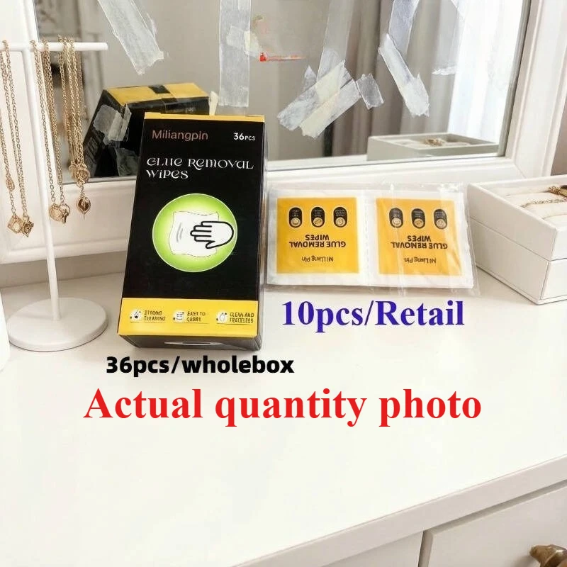 Disposable adhesive remover wipes, easily remove surface glue residue, individually wrapped. Material: non-woven fabric.