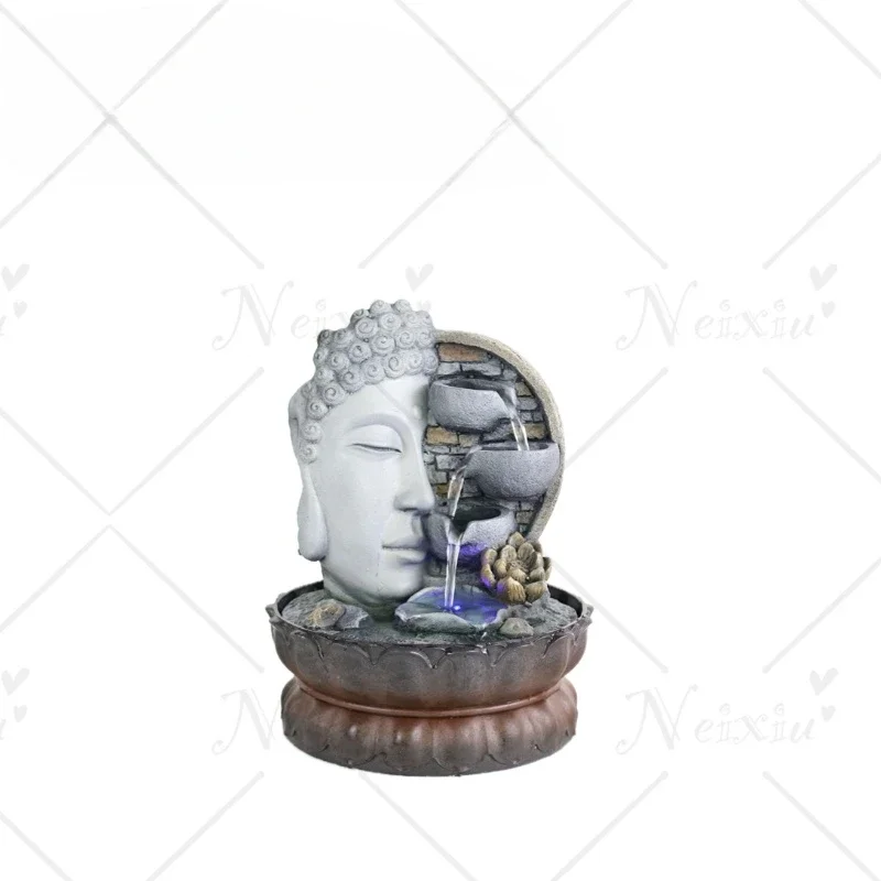 Tabletop Fountain Buddha Statue Statue Zen Meditation Indoor Waterfall Fountain with LED Light Calming and Relaxing Water Sound