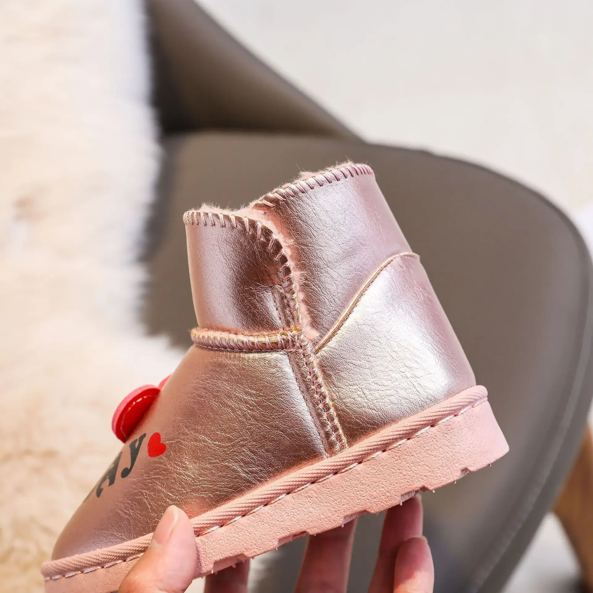 2024 Nieuwe Winter Kinderen Snowboots Echt Lederen Warme Pluche Peuter Jongens Schoenen Antislip Mode Baby Meisjes Laarzen 1-6 Jaar