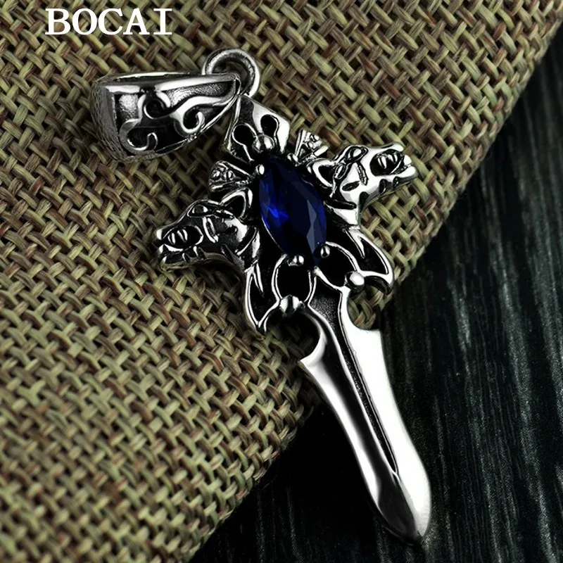 BOCAI NEW S925 Silver Vintage Simple and Dominant, Sword, Cross, Pendant Men's Gift