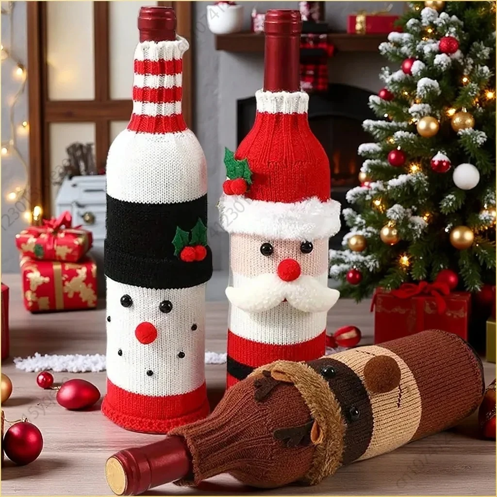 Christmas Sweater Wine Bottle Covers Santa Snowman Knitted Bags Holiday Party Dinner Table Decorations Gift Packaging Supplies