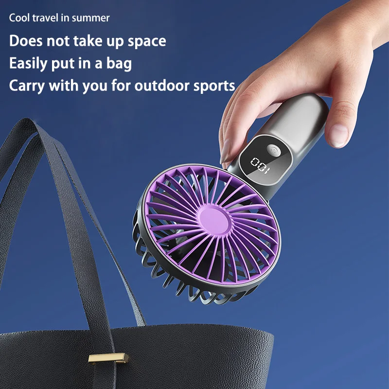مروحة كهربائية محمولة مع 6 مستويات من طاقة الرياح شاشة ديجيتال قابلة للطي قوة الرياح القوية USB قابلة للشحن مروحة صغيرة للمكتب