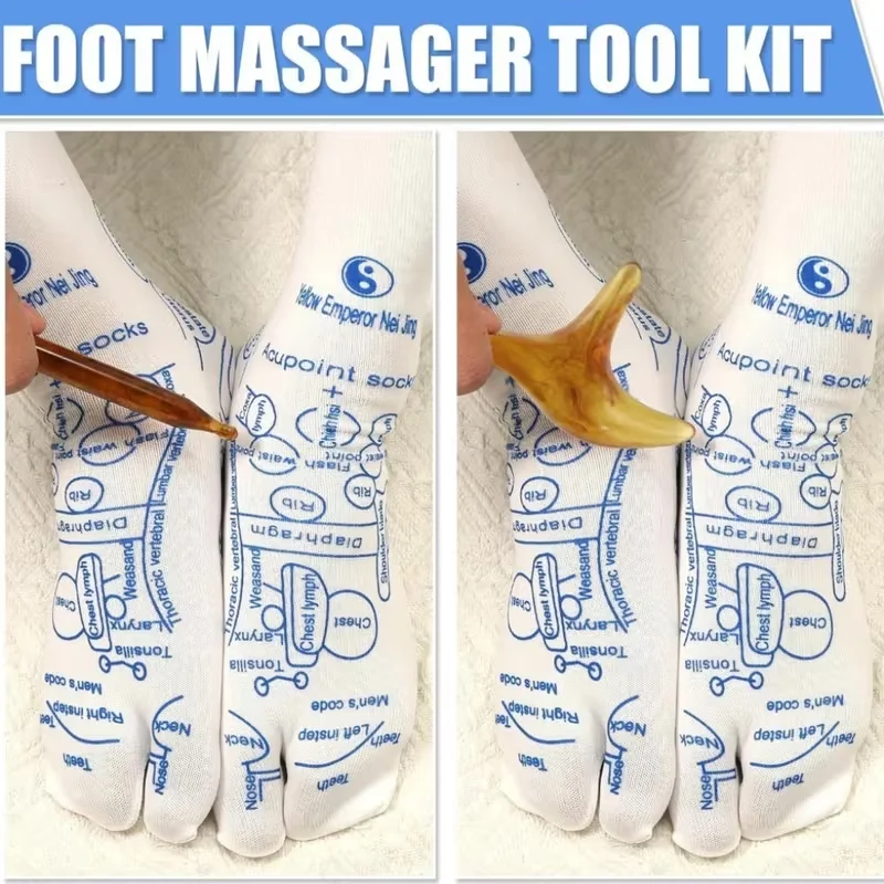 A Set of Massage Socks with 2 Trigger Point Massage Tools- Independent Toe Chart for Relaxation, Foot Massage Socks for Muscle