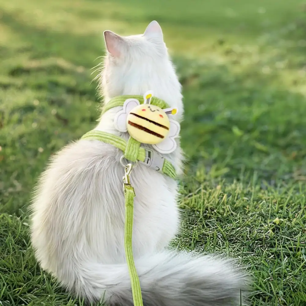 Soft Pet Leash Corduroy Pet Harness Corduroy Cat Harness with Leash Set Escape Proof Adjustable Vest for Small Dogs Kittens