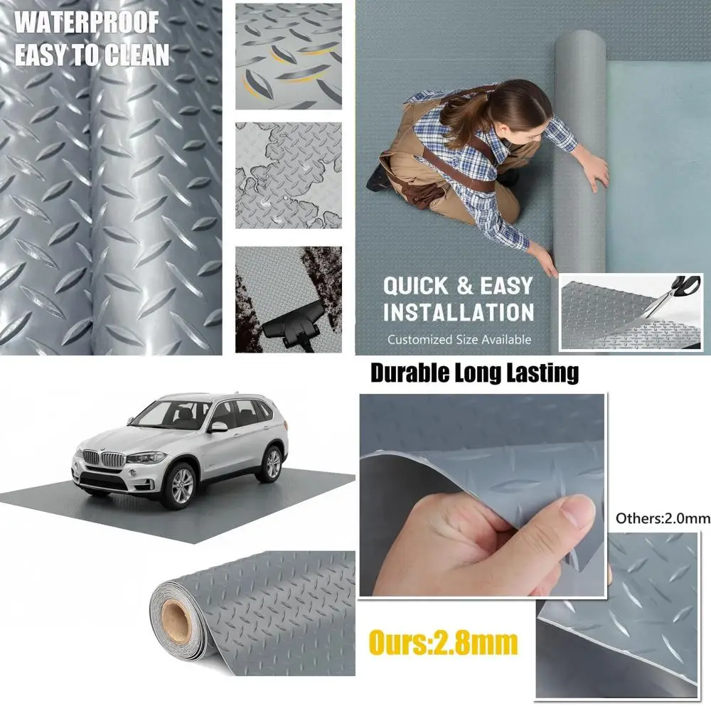 

Thick PVC Garage Floor Mat - Heavy-Duty Waterproof Non-Slip Protector for Cars, Trailers, SUVs, Basements, Gyms (Grey) - 1ft x 7