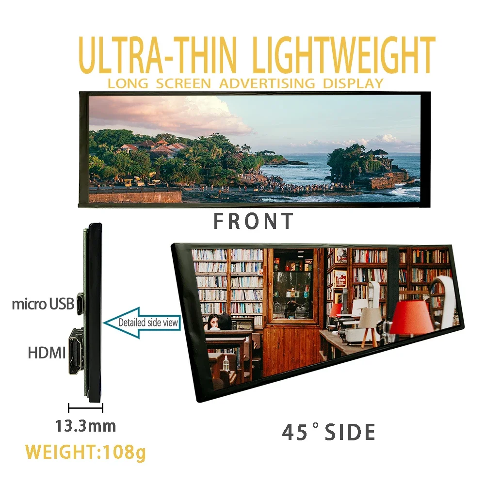 LESOWN 7.9 inch Stretched Bar Secondary Screen Display 7.84 Wide mini Long Strip HDMI IPS 400x1280 LCD Monitor for PC Computer