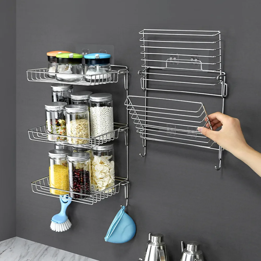 

Stainless Steel Bathroom Storage Shelf Foldable Storage Rack Punch-Free Kitchen Bathroom Toilet Wall Hanging Storage Rack