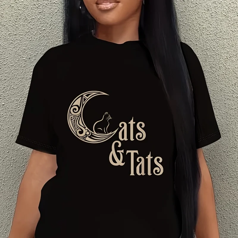 I Love Cats and Tattoos Cats and Tats Funny Women's Plus Size T-Shirt 100% Cotton 220g