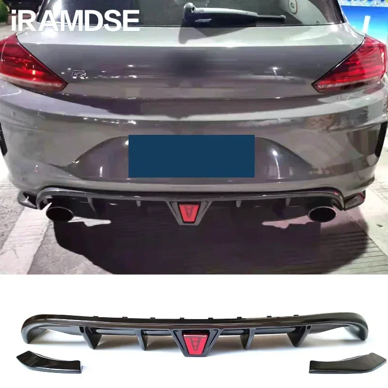 Car Rear Diffuser Lip for Volkswagen VW Scirocco R 2015 2016 2017  Body Kit With Lamp Bumper Spoiler Plastic Splitter