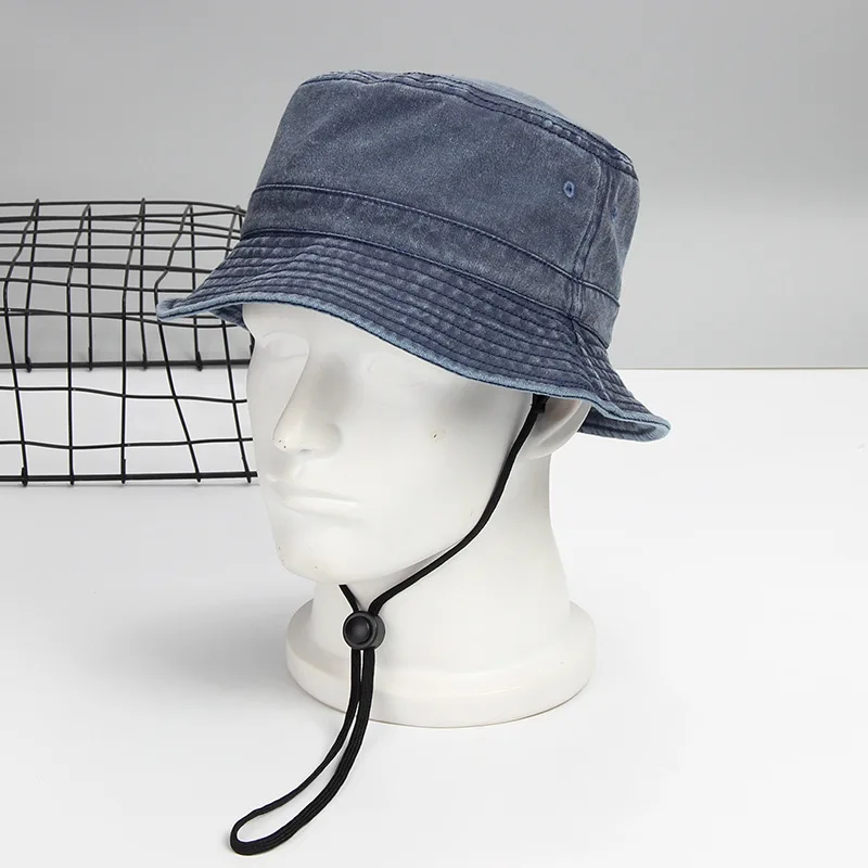 

High Quality Pure Cotton Washed Short Brim Fisherman Hat Outdoor Fishing Sunshade Removable Wind Rope Flat Top Women's And Men's