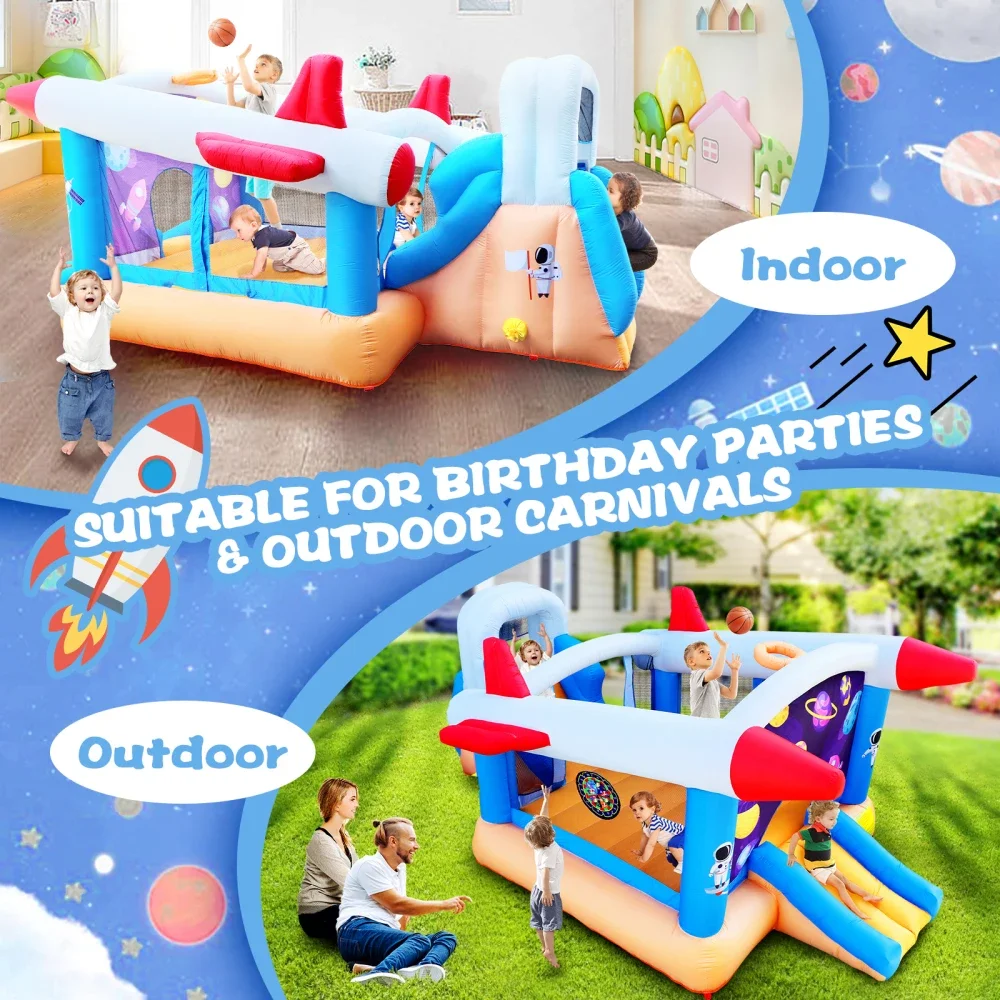 Castillo inflable 6 en 1 para niños, casa hinchable para interiores y exteriores, Tobogán de pelota de baloncesto con soplador