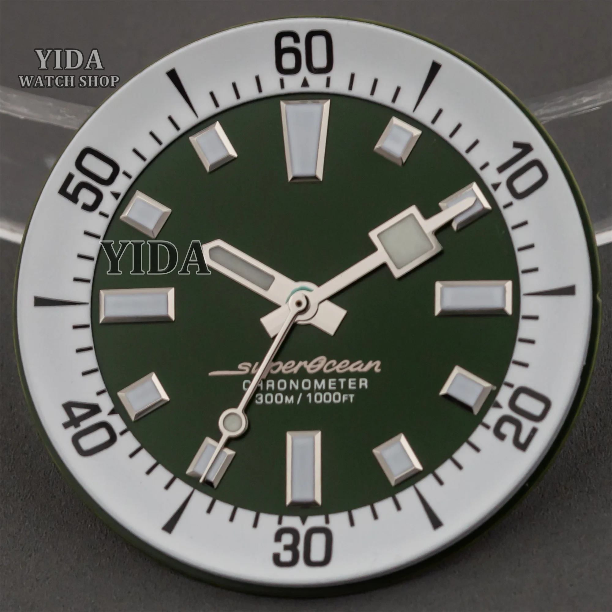 Manecillas luminosas con esfera verde y azul de 33,5mm para SUPEROCEAN fit NH35 NH36, movimiento mecánico Mod, punteros faciales de reloj, piezas de repuesto