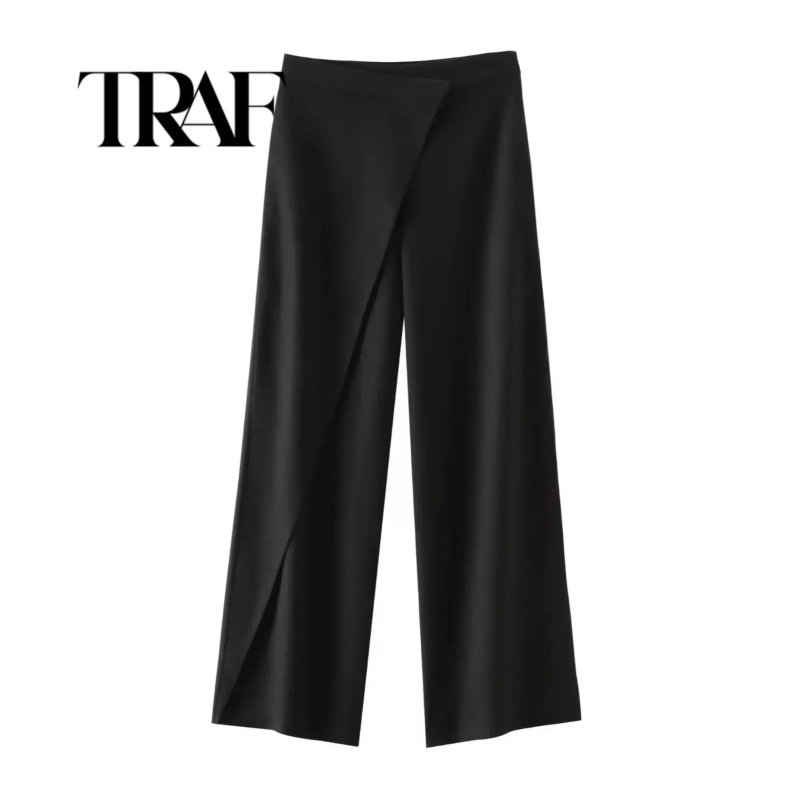  TRAF 2024 Spring Autumn Design Sense Double Placket Pants Asymmetric Black Wide Leg Straight Suit Pants