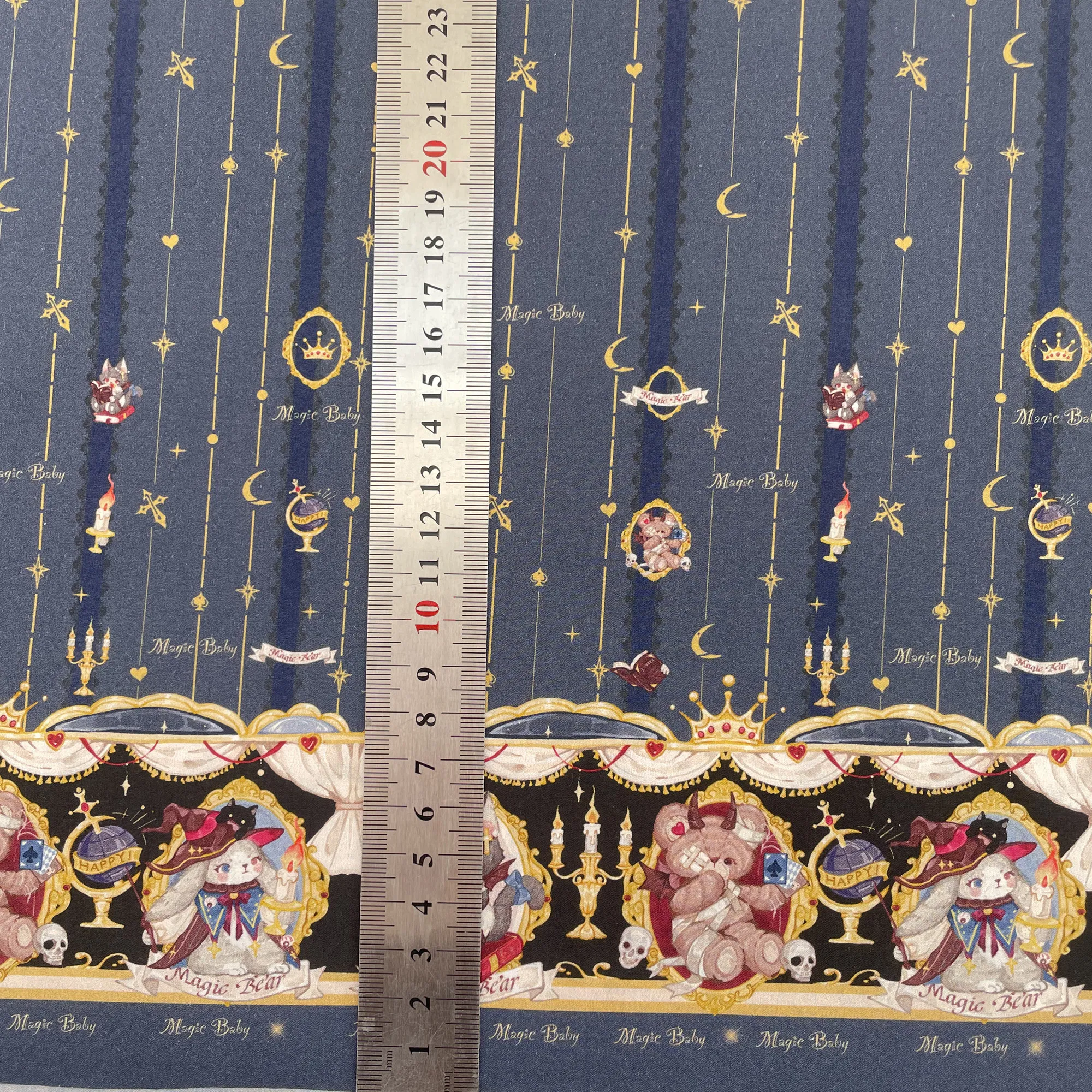 Navy Blue“Magic World” All-Over Print Lolita Fabric for OB11 & BJD Doll Clothing - Positional Pattern Textile