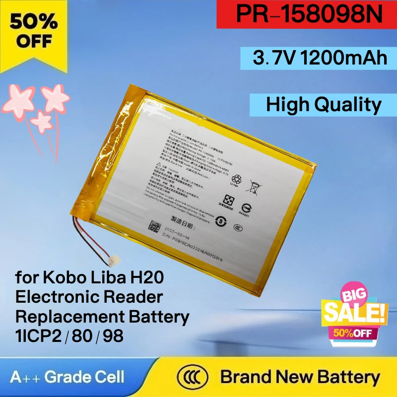 

New 3.7V 1200mAh PR-158098N for Kobo Liba H20 Electronic Reader Replacement Battery 1ICP2/80/98