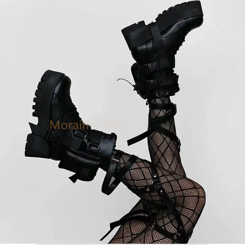 

Casual Short Boots Personalized Bag Shoes British Style Thick Sole Lace -Up Women Boots Round Toe Platform Height Increasing