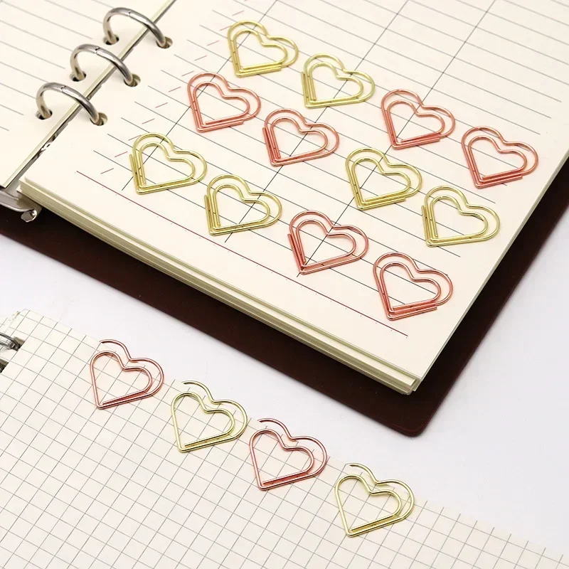 50pcs/set Cute Love Heart Paper Clips Kawaii Bookmarks Binder Clips Ticket Photo Clamp Patchwork Clip Office Binding Supplies