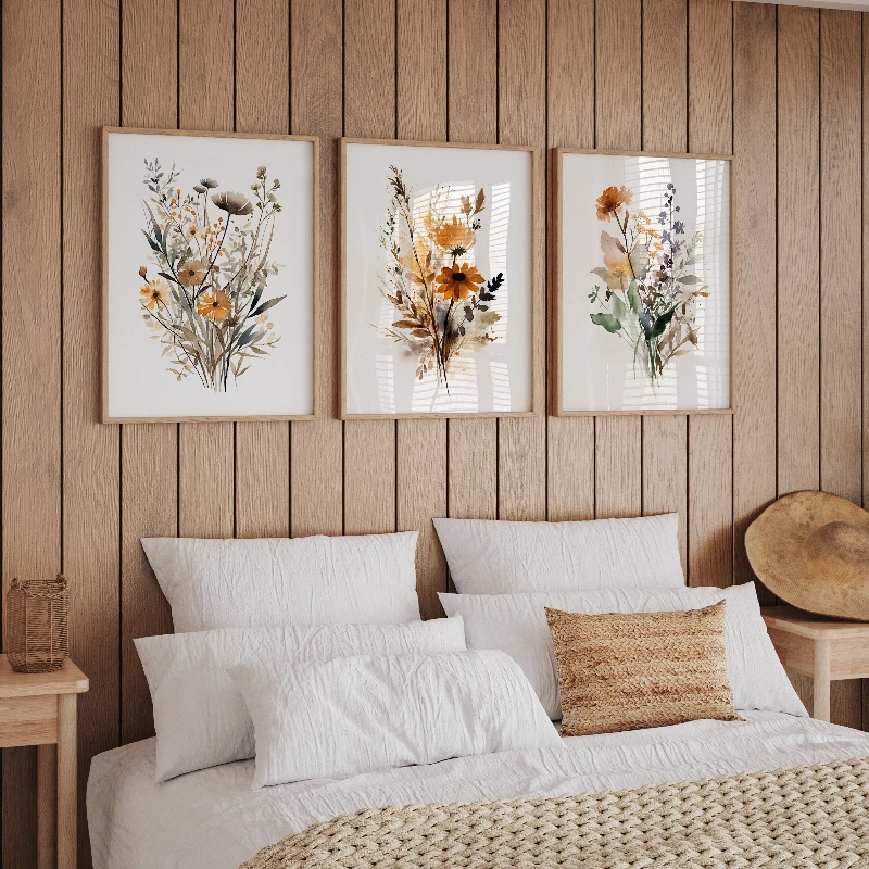 Botanical Wall Art Vintage Neutral Branch Drawing Set of 3 Minimalist Neutral Floral Sketch Prints Farmhouse Cottagecore Decor