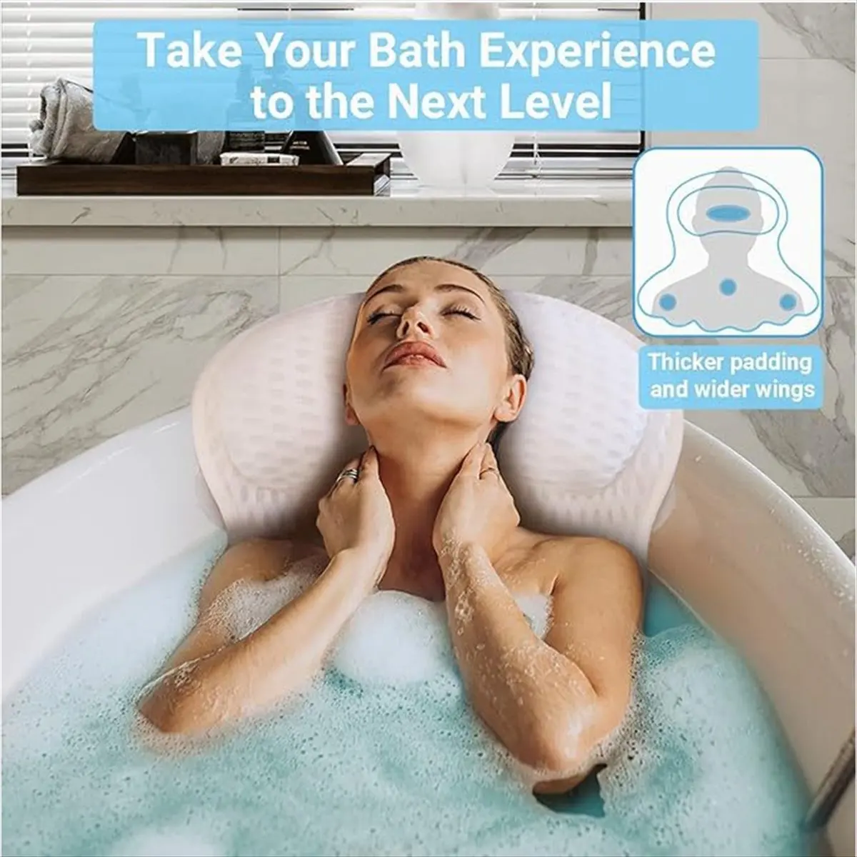 MALL Bathtub Pillow for Tub Neck and Back Support, Bath Tub Pillow Headrest with Soft 4D Mesh