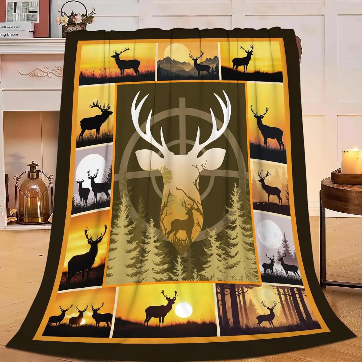 Large Deer Antlers Wildlife Blanket Tapestry Throw for Cabin Lodge Hunting Decor Rustic Forest Woodland Elk Gift 150x200cm Fleec