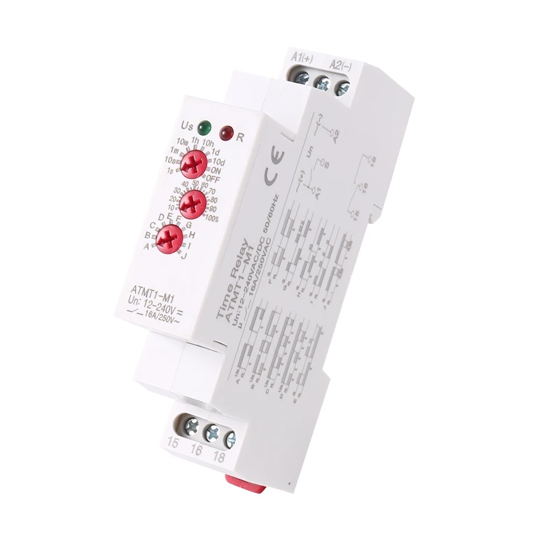 12-240VAC/DC Din Rail Type Time Delay Relay 16A/250VAC Multifunction Timer Relay With 10 Function Choices, ATMT1