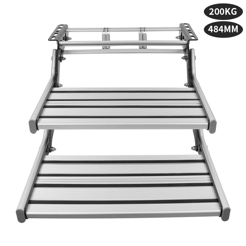 484mm RV Camper Steps with LED Light Non-Slip Manual Double Layer Folding Step for Caravan Camping Travel Trailers