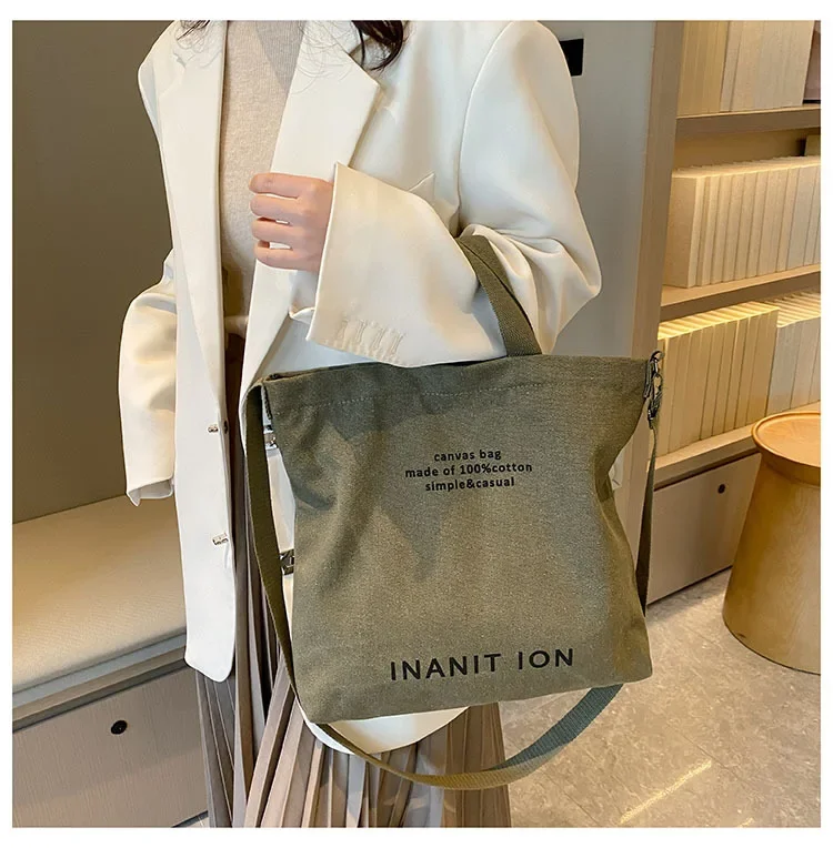 Waschbare, dicke Handtasche, modische Tasche mit großem Fassungsvermögen, japanische einfache Canvas-Umhängetasche, Unisex-Umhängetasche für Studenten, für den täglichen Gebrauch – Detail 21