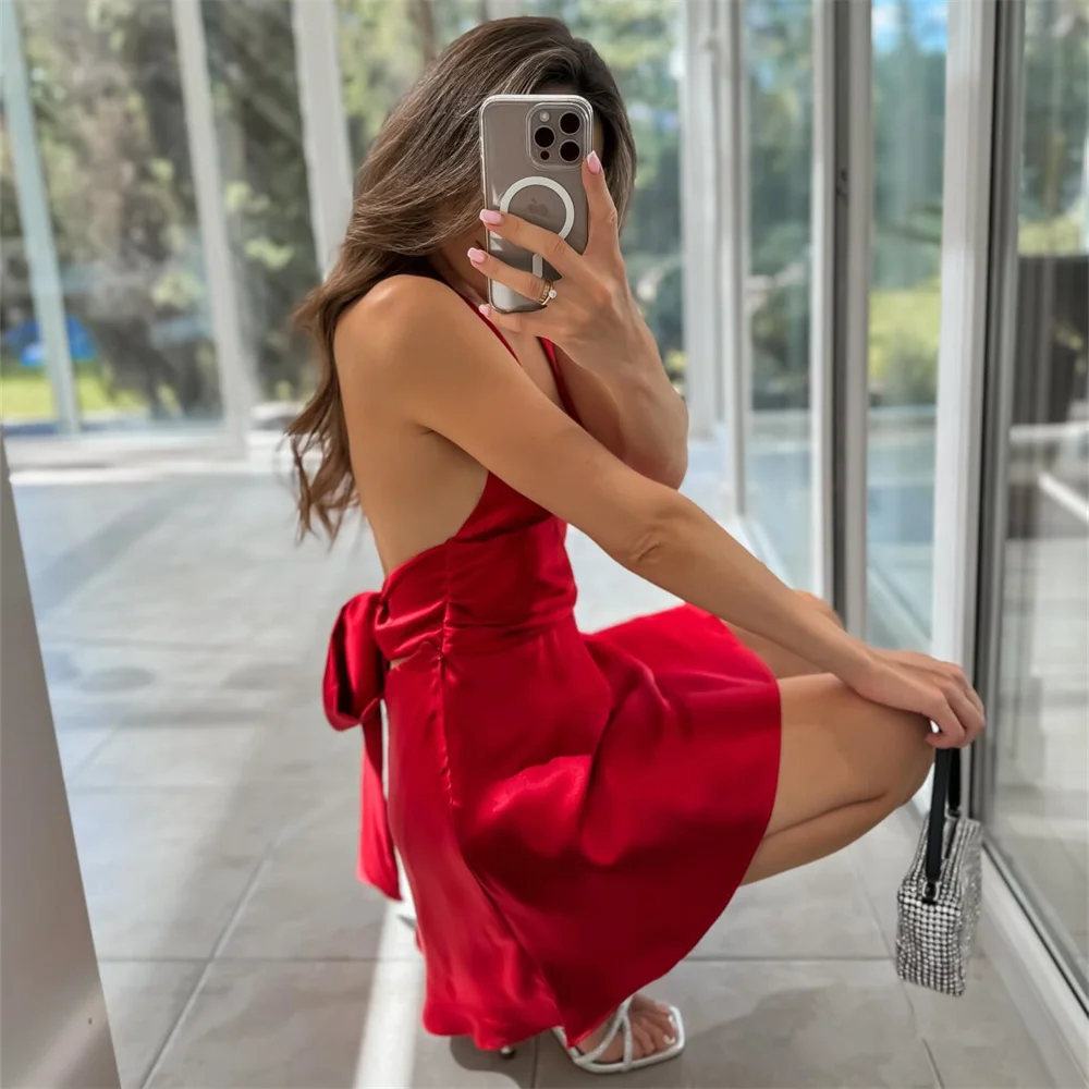 فستان بحمالات من الساتان أحادي اللون للنساء ، على الطراز الأوروبي والأمريكيين ، عصري وغير رسمي ، مزاجه ، جديد ، الصيف #5