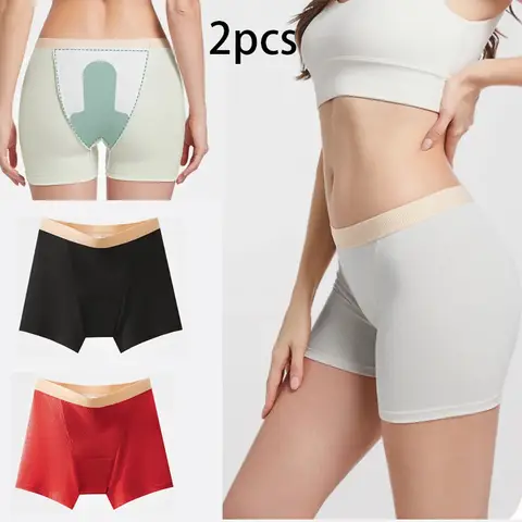 2pcs 여성 안전 바지 생리 속옷 여성을위한 높은 허리 반바지 팬티 플러스 사이즈 흔적 없음 레깅스 안전 팬티