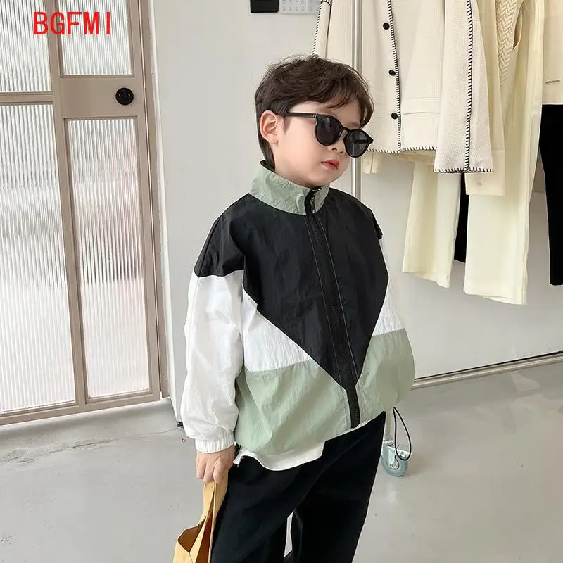 Children\'s Contrasting Sunscreen Clothing New Outerwear Standing Collar Spring Summer Thin Teenage Jacket Kids Tops for Boy coat