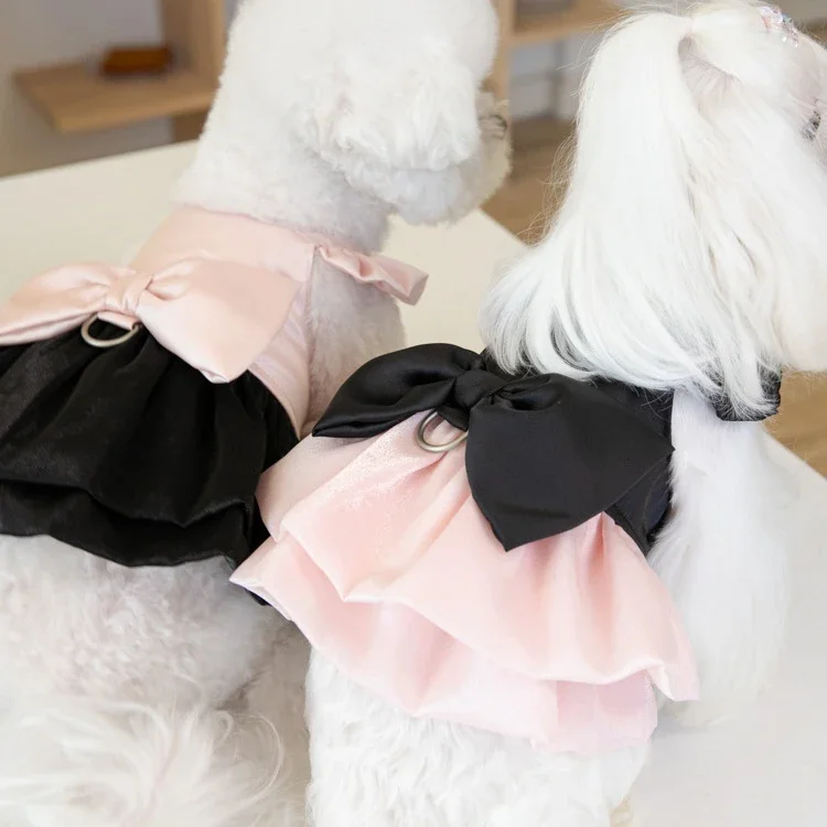 Pet Shiny Yarn Skirt Color Contrasting Bow Skirt Cat and Dog Teddy Dress INS Fashion Pet Clothing Dog Dresses for Small Dogs