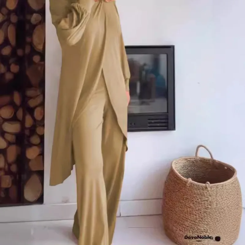 

Women's Fashion Casual Cross Irregular Long Sleeve Suit Wide Leg Pants Two Sets of Casual Shirt Pants Personalized Clothing