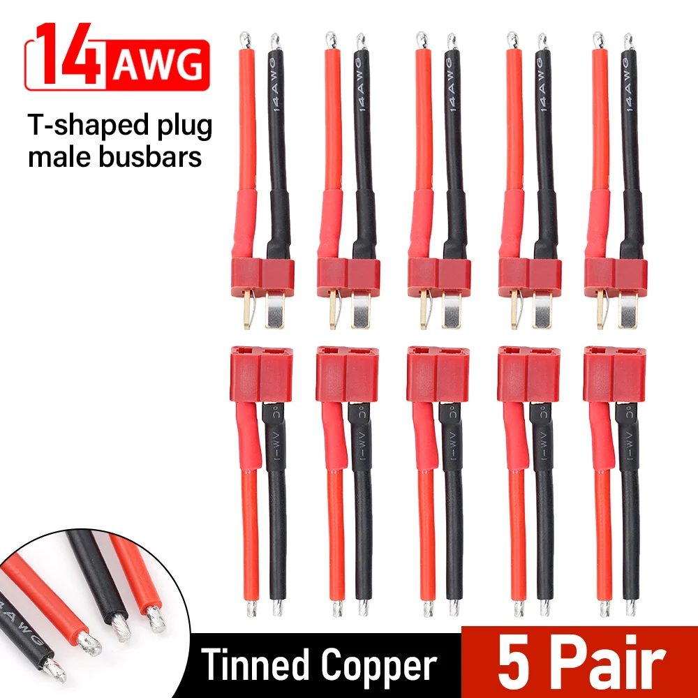 Cable de silicona de 14AWG Deans T Plug, conector macho hembra para RC Drone Quadcopter Car Boat Lipo Battery ESC, 5 pares