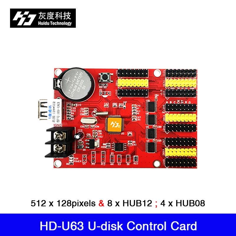 

HD-U63 Usb-disk Port , Max 512x128 Pixels Single Color P4.75/P10 SMD Led Module Control Card