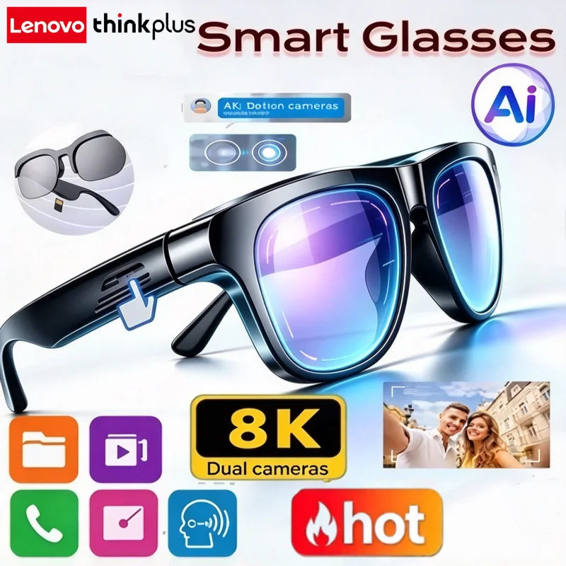 Lenovo thinkplus Smart Bluetooth Glasses AI Motorcycle Goggles Player Surround Sound Touch Control Multifunctional Sunglasses