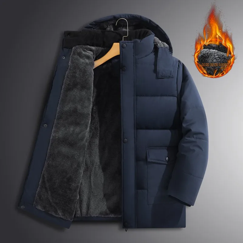 

Утепленная хлопковая куртка на флисовой подкладке для мужчин, зима 2025, модный городской стиль, со съемным капюшоном, теплая, ветрозащитная, водонепроницаемая