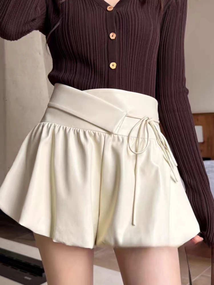 한국 스타일 스위트 보우 버블 스커트 여성 2025 가을 A라인 하이웨이스트 미니스커트 슬림 귀여운 우아한 젊은 패션 의상 트렌드