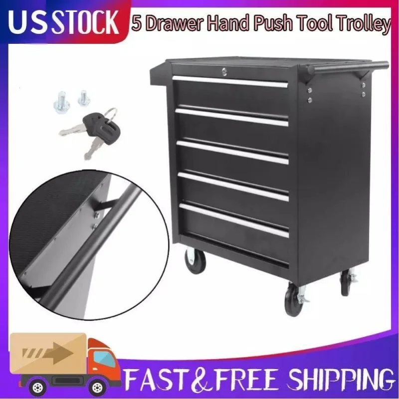 Rolling Tool Chest, 5- Drawer Rolling Tool Box With Interlock System And Wheels For Garage, Warehouse, Workshop