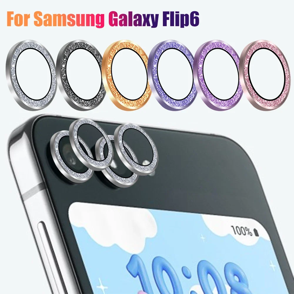 Lente posteriore per fotocamera in vetro temperato per Samsung Galaxy Z Flip 6 Flip6 5G Glitter Diamond Metal Lens Ring Glass Protector