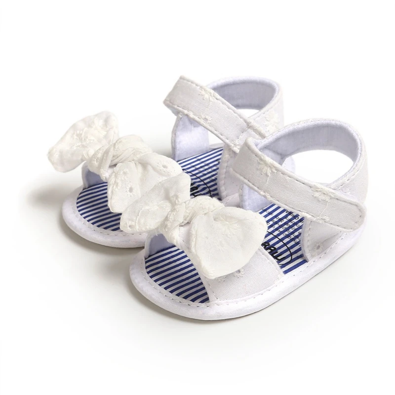 Zapatos de verano con nudo de mariposa para niñas, sandalias antideslizantes transpirables con lazo, suela suave para primeros pasos, 0 a 18 meses