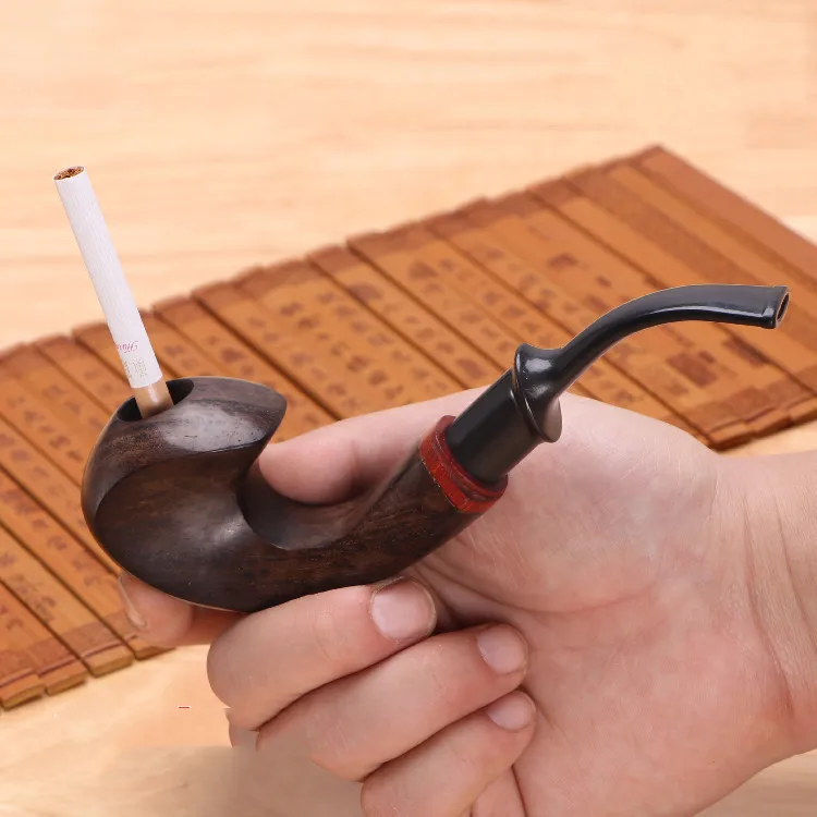 Ebony Wood Solid Churchwarden Wooden Bent Smoking Pipe Tobacco Pipe Smoke Tube Fit For 9mm Filters Gift For Father