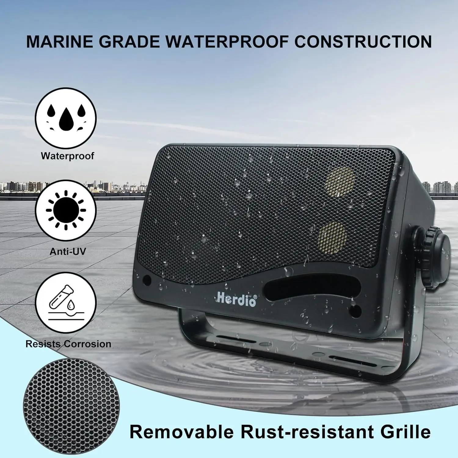 Herdio 3.5\'\' Passive Outdoor Speakers Wired Waterproof 200W 3 Way Premium Mountable Wall Mount Speakers For Patio Marine Boat