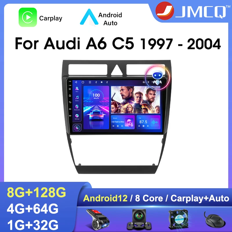 JMCQ 2 Din Android 12 Car Radio For Audi A6 C5 1997-2004 S6 RS6 Multimedia Player 4G Carplay QLED Headunit Audio Stereo Auto DVD