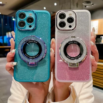 Degrade Glitter standı telefon kılıfı için Xiaomi Redmi not 13 13ProPlus 13C 11S 12C 10S POCO X6 X5 F6 M6 Soft yumuşak koruyucu kapak