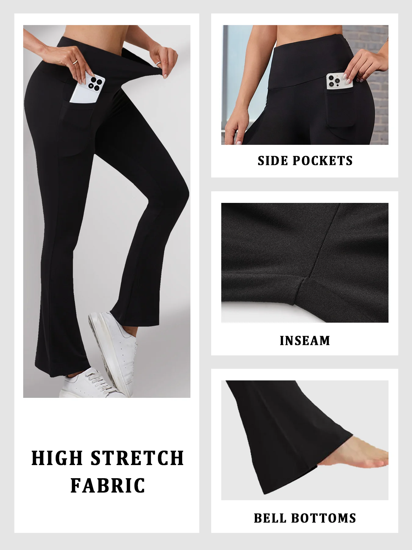 Leggings a Zampa con Tasche per Donna, Vita Alta, Super Morbidi, Controllo Pancia, Non Trasparenti, per Yoga, Corsa, Allenamento, Casa e Casual